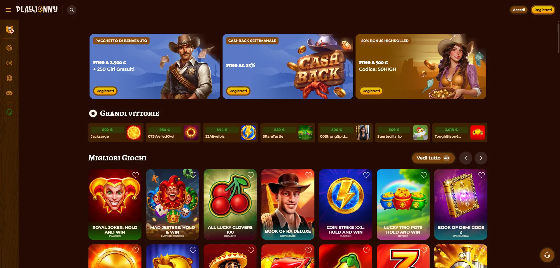 Un'Ampia Selezione di Giochi su PlayJonny: Slot, Tavoli e Live Casino